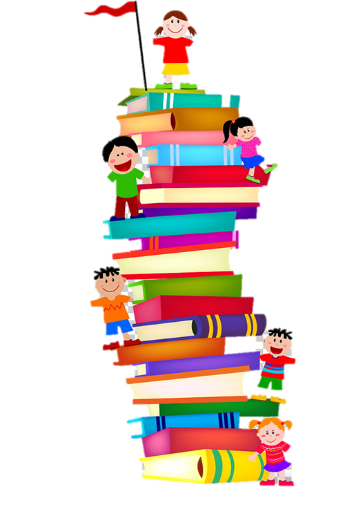 Stack of books and kids Stack of books and kids
